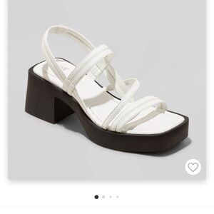 Women's White Strappy Block Heel Sandals